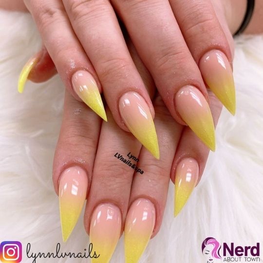 yellow nude ombre nails