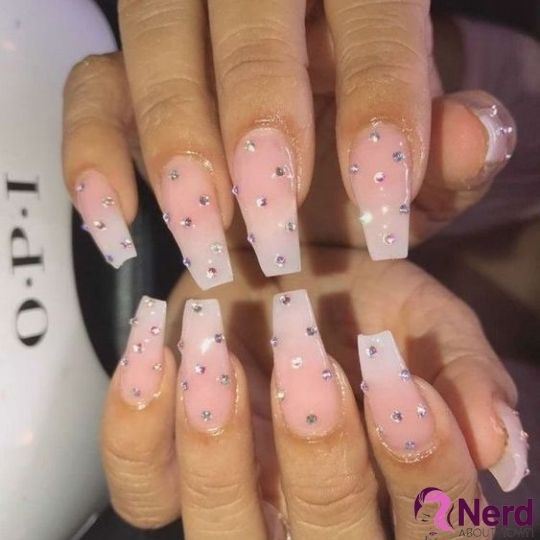 nude ombre nails with rhinestone