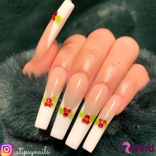 mistletoe french tip nails