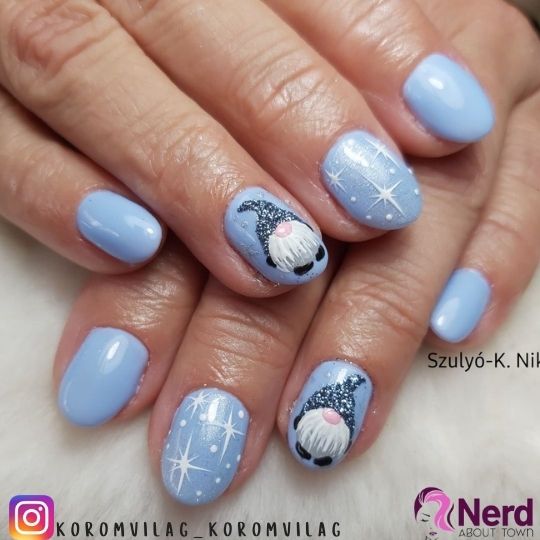 cute light blue acrylic nails with stars