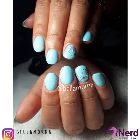 cute light blue nails with glitter