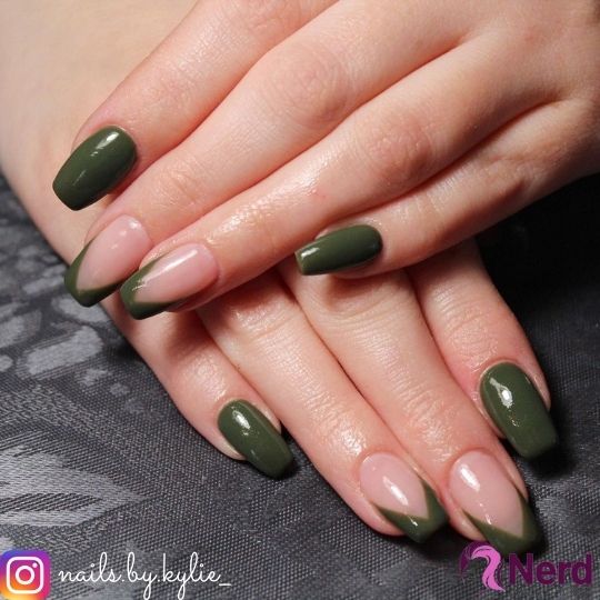 green v french tip nail art