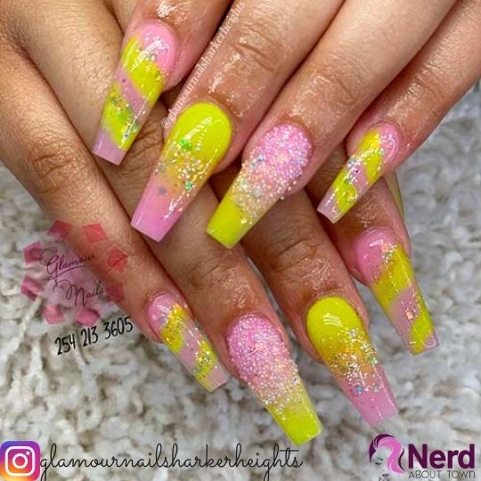pink and lime green ombre nails