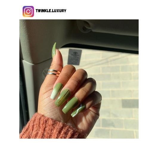 long olive green ombre nails