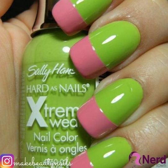 green and pink french tips