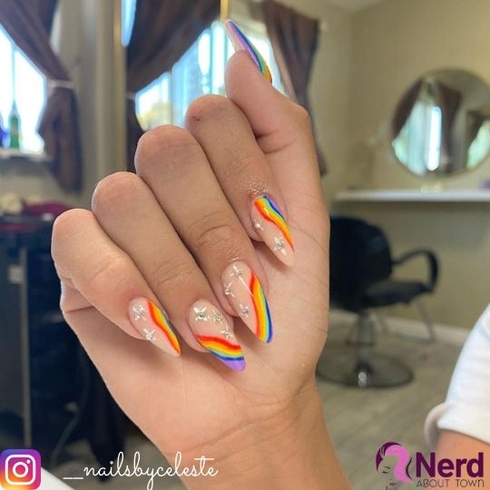 rainbow v french tip nails