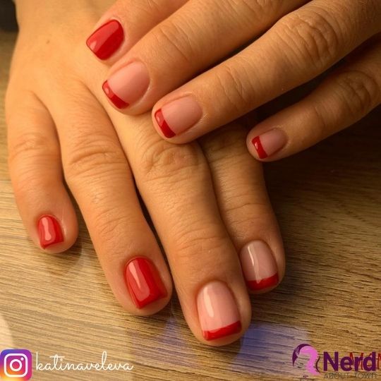 short red french tip nails