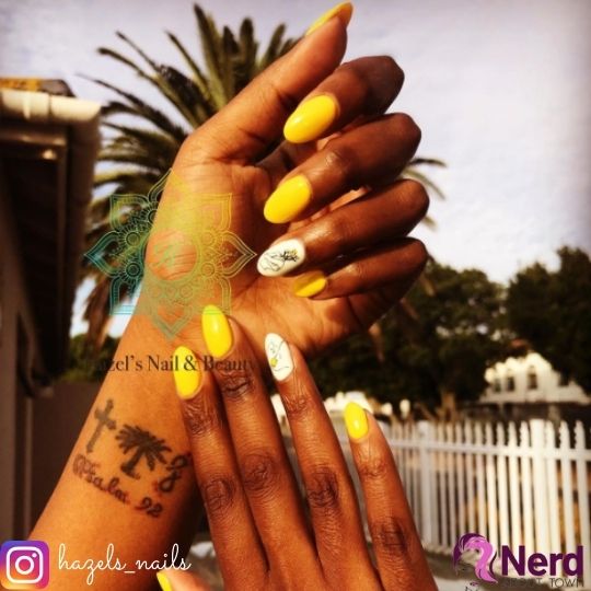 white and yellow nails