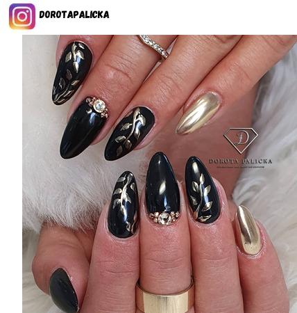 Glitter Line French Tips Nails Black Medium Almond | NOUMAY LIMITED
