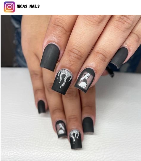 matte black design nail designs