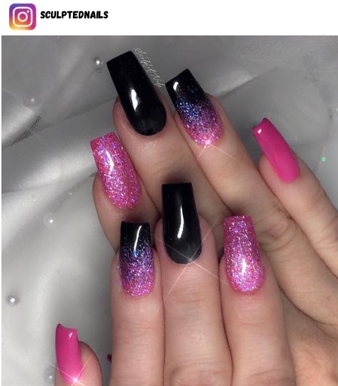 pink and black nail polish design