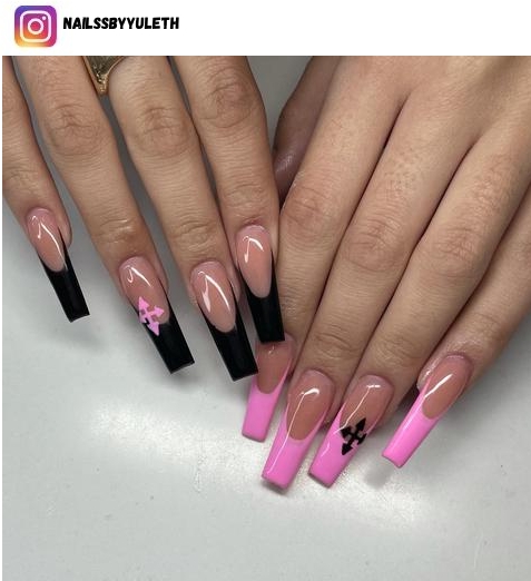 pink and black nail polish design