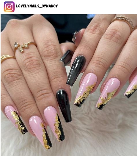 pink and black nail design ideas