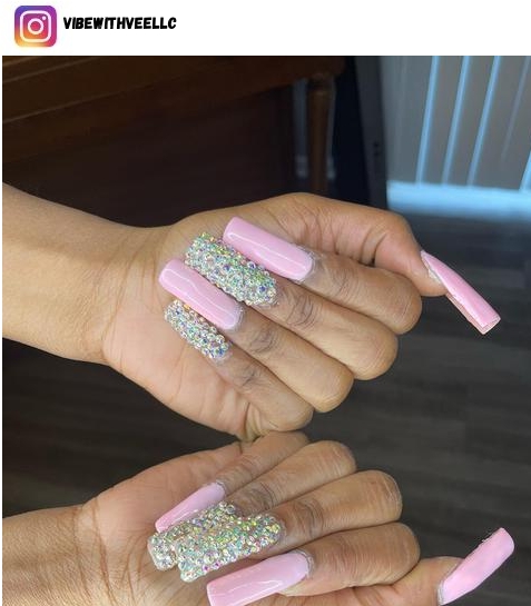 pink and diamond nail art