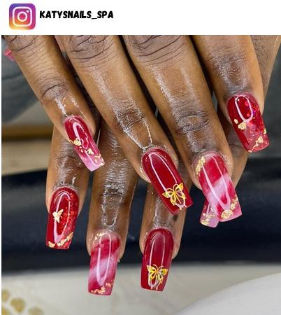 red acrylic nail design