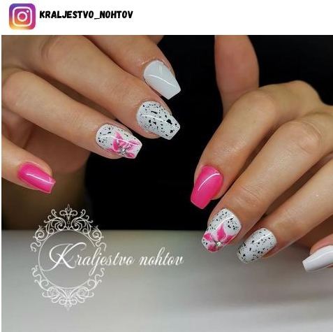 short pink and white nail design ideas