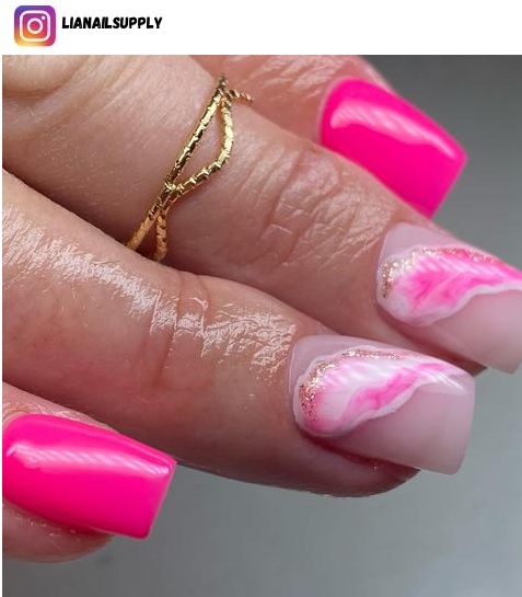 short pink and white nail polish design