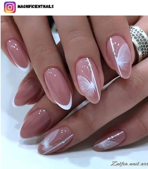 short pink and white nail polish design