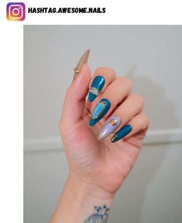 teal nail design