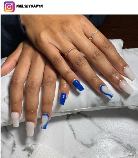 white and blue nails
