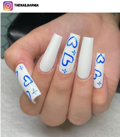 white and blue nail design