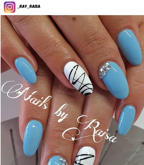 white and blue nail art