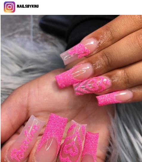 Barbie pink glitter nails