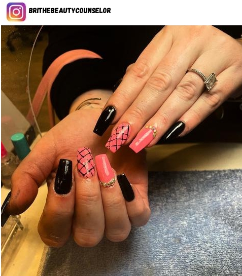 classy pink and black nails