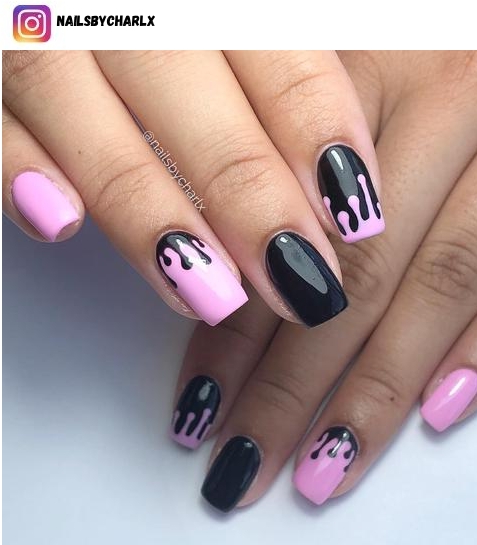classy pink and black nail polish design