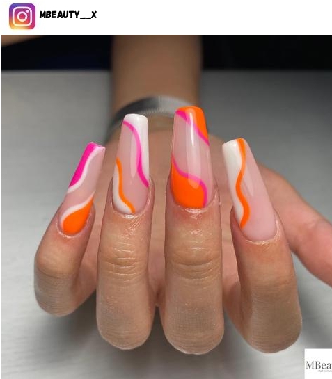 coffin orange nail design ideas