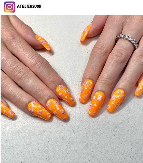 coffin orange nail design ideas