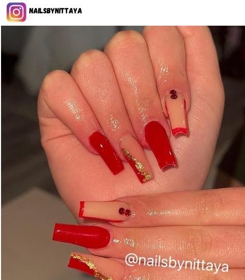 coffin red nail design