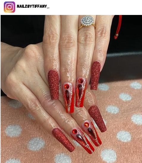 coffin red nail designs