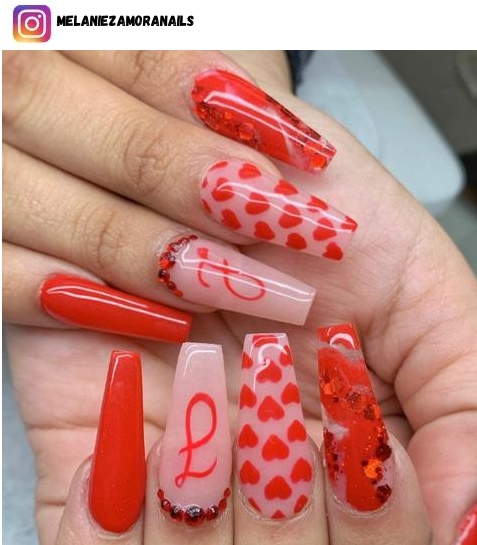 coffin red nail polish design