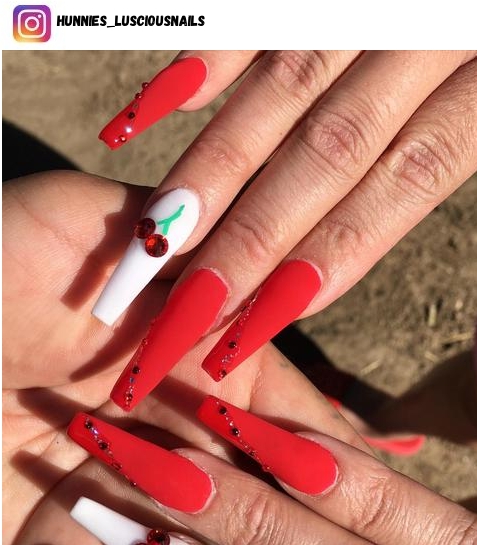 coffin red nail design