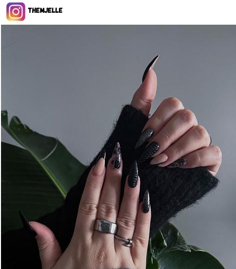 edgy black nail art