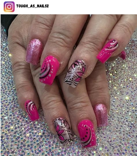 hot pink nail polish design