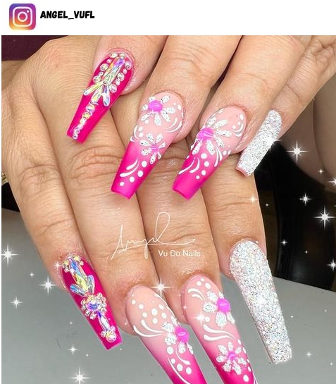 hot pink nail design