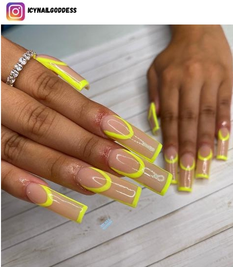 neon yellow nail polish design