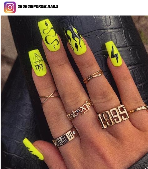 neon yellow nail art