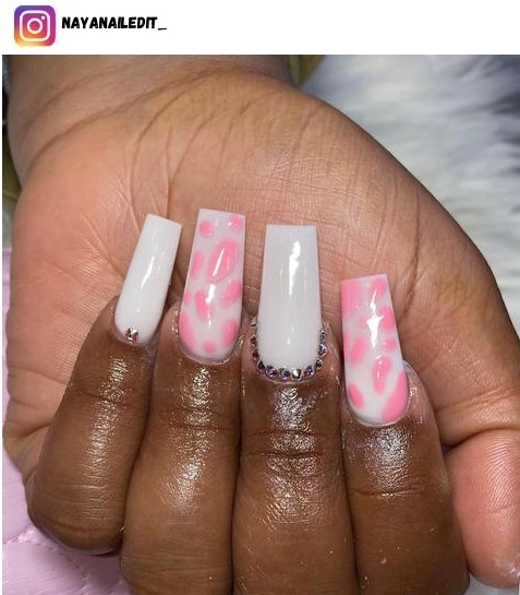 pink cow print nail designs