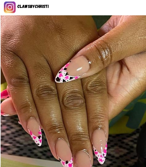 pink cow print nail design ideas