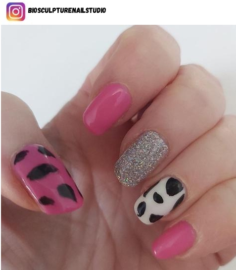 pink cow print nail art