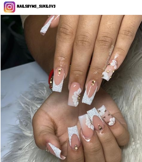 white glitter nail polish design