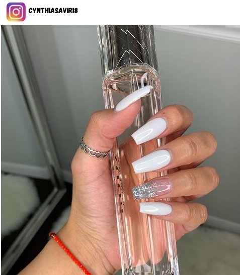 white glitter nail design