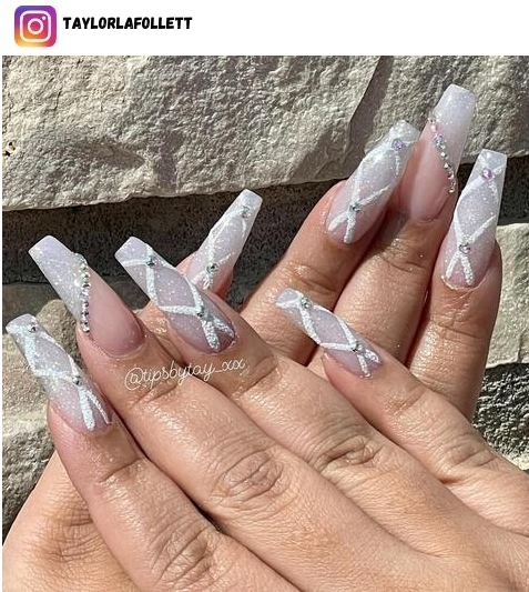 white glitter nail design