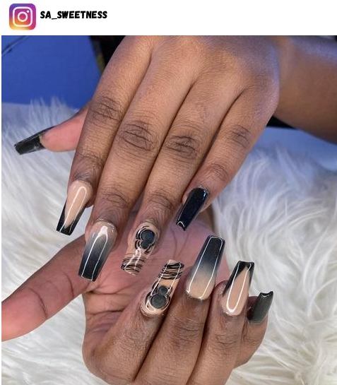 black and nude nail design