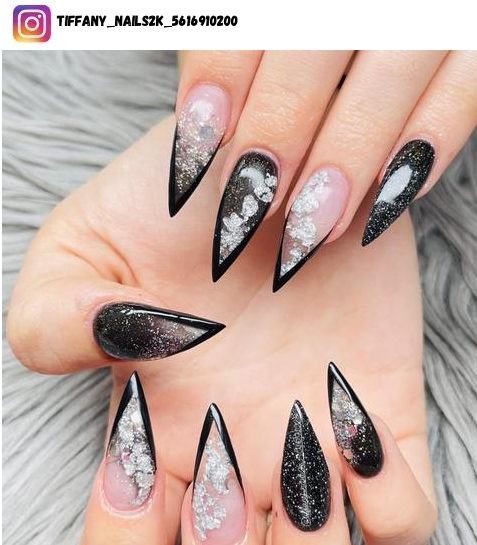 black and silver nail design
