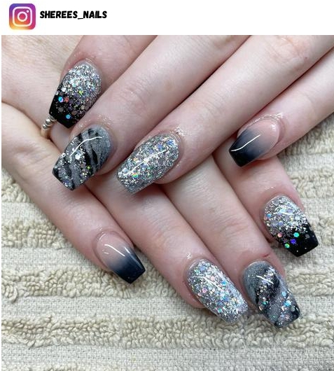 black and silver nail polish design