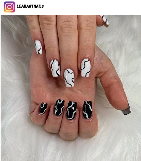 black and white nail short nail design ideas